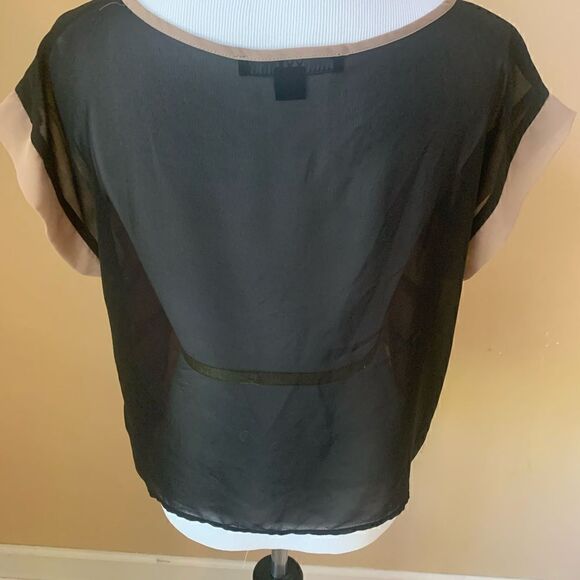 XXI Black and Tan Ruffle Top with Sheer Back size SP - Picture 4 of 5